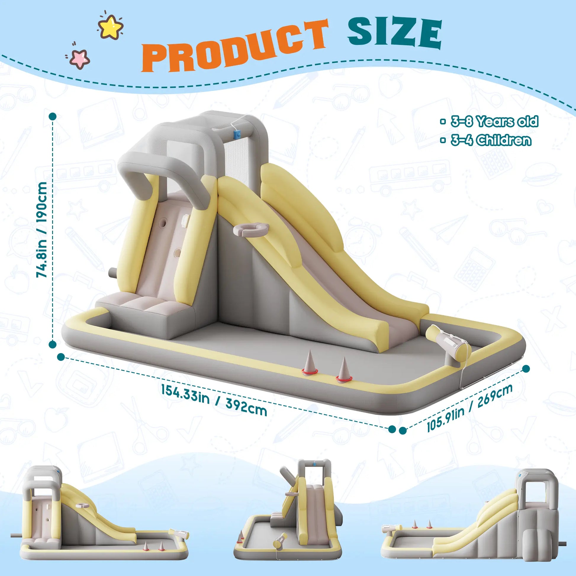 ALBOTT Inflatable Bounce House with Water Slide Bundle - Indoor/Outdoor Jumper for Kids Ages 3-12, Includes Air Blower, Climbing Wall, Splash Pool, and Water Gun, Ideal Mother's Day Gift