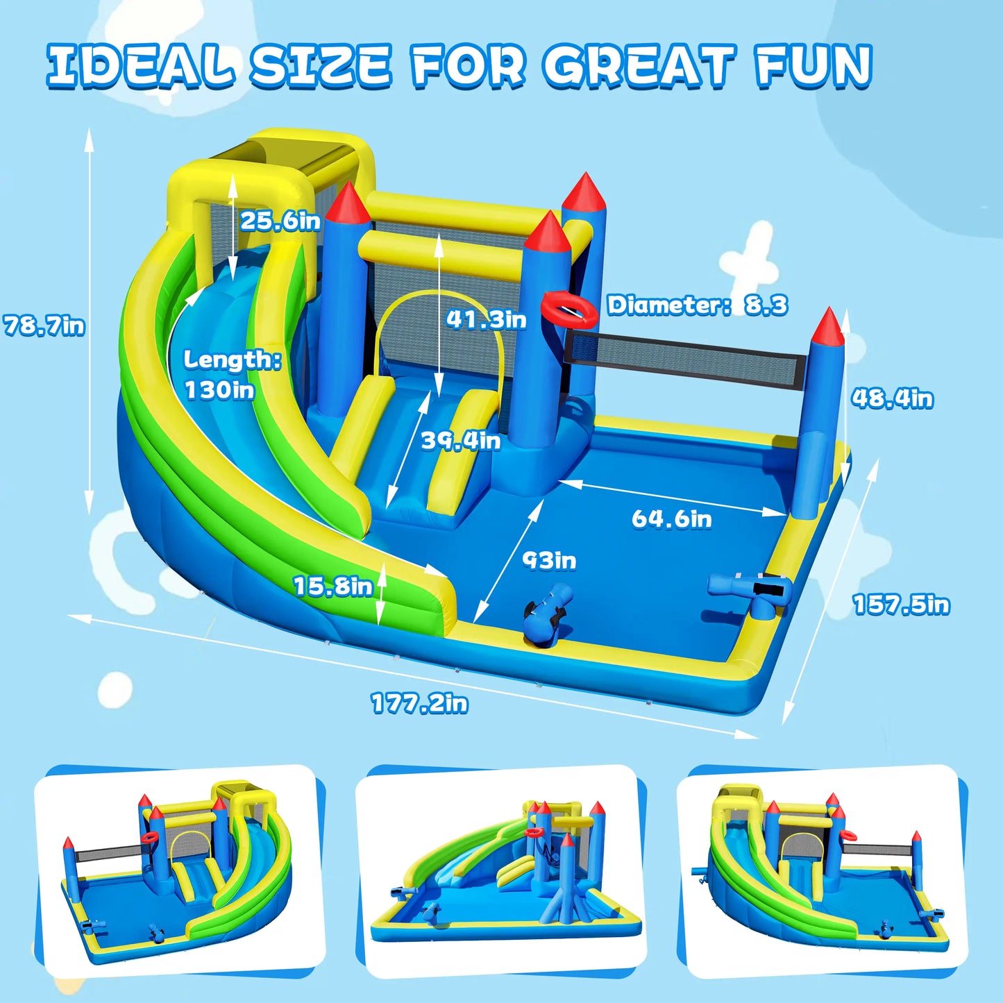 Inflatable Water Slide for 4-6 Kids, Big Water Bounce House for Kid Backyard, Blow up Water Park with 550W Blower, Splash Pool, Water Cannon, Climbing Wall for Kids Outdoor and Indoor
