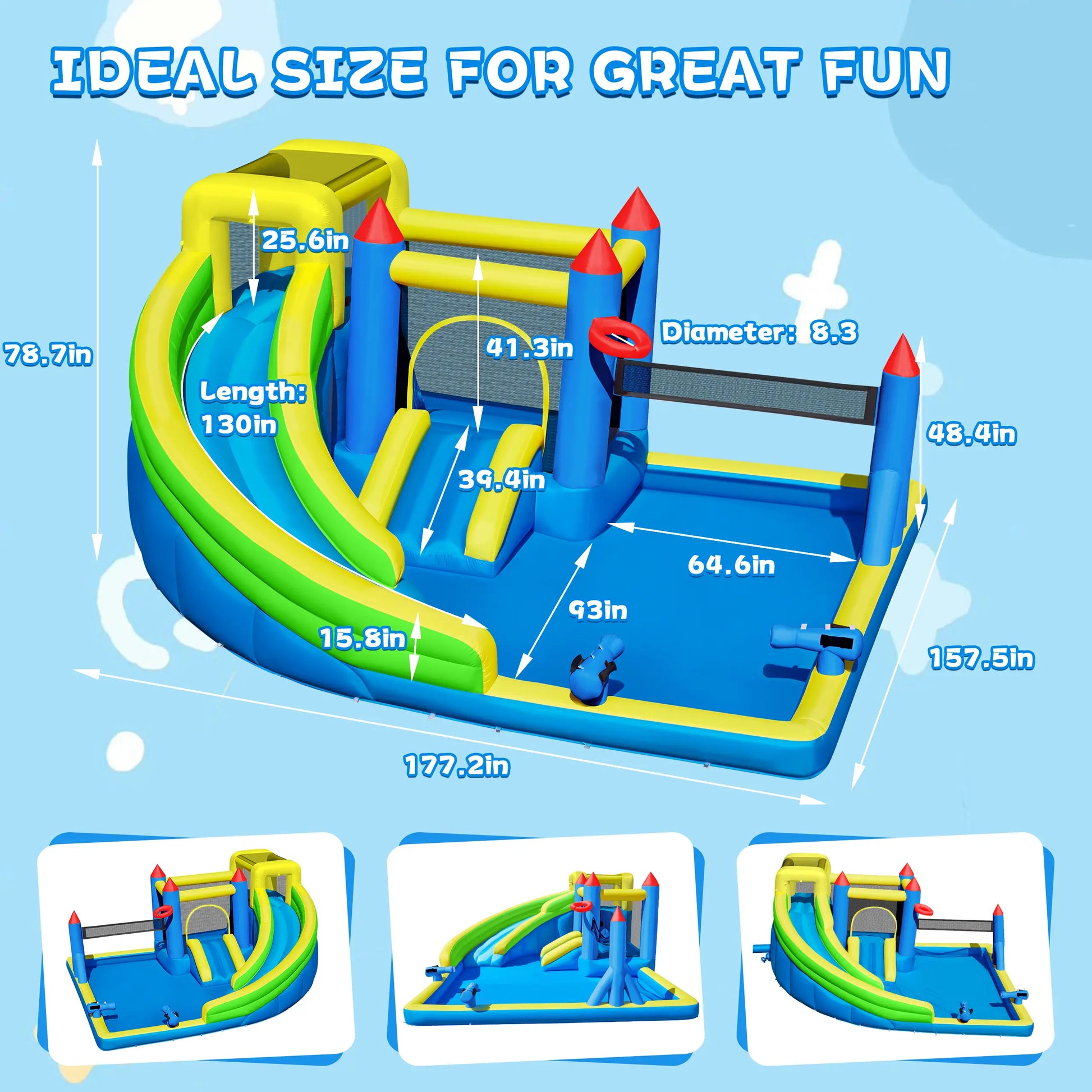 Inflatable Water Slide for 4-6 Kids, Big Water Bounce House for Kid Backyard, Blow up Water Park with 550W Blower, Splash Pool, Water Cannon, Climbing Wall for Kids Outdoor and Indoor