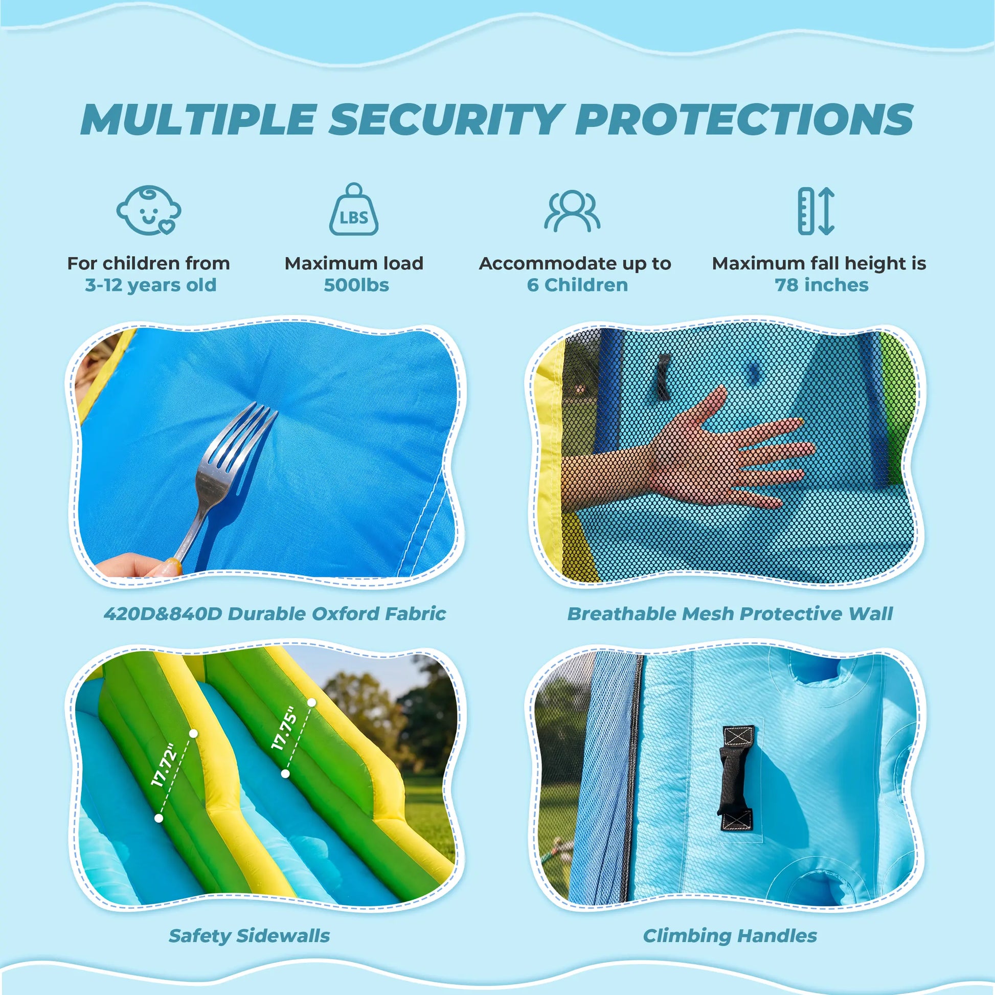 Inflatable Water Slide for 4-6 Kids, Big Water Bounce House for Kid Backyard, Blow up Water Park with 550W Blower, Splash Pool, Water Cannon, Climbing Wall for Kids Outdoor and Indoor