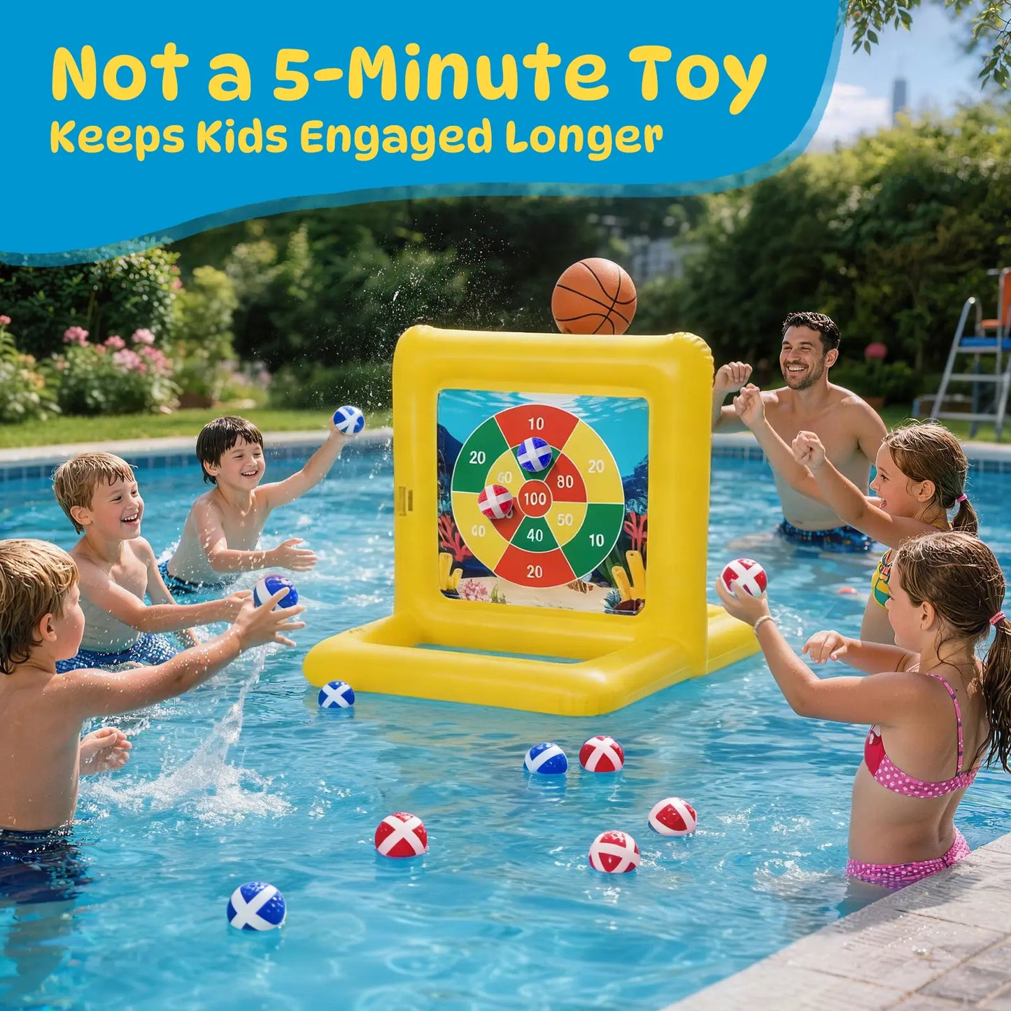 Summervibes Inflatable Pool Game Set – Target Toss & Basketball Game – Party Game, Family Fun & Outdoor Gathering Activity | Fun for Kids, Teens & Adults