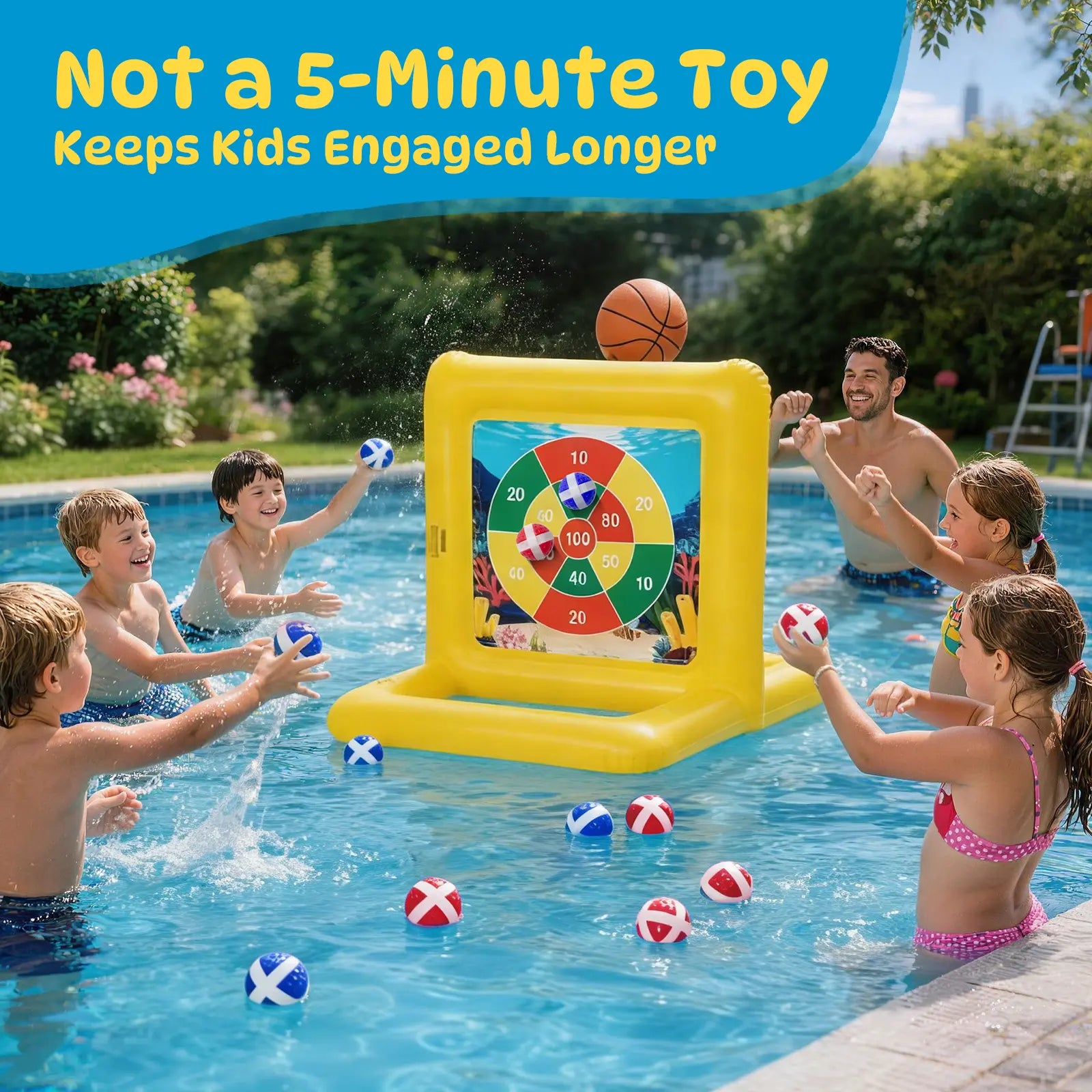 Summervibes Inflatable Pool Game Set – Target Toss & Basketball Game – Party Game, Family Fun & Outdoor Gathering Activity | Fun for Kids, Teens & Adults