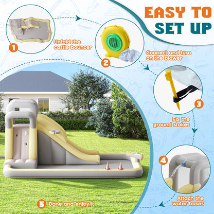 ALBOTT Inflatable Bounce House with Water Slide Bundle - Indoor/Outdoor Jumper for Kids Ages 3-12, Includes Air Blower, Climbing Wall, Splash Pool, and Water Gun, Ideal Mother's Day Gift