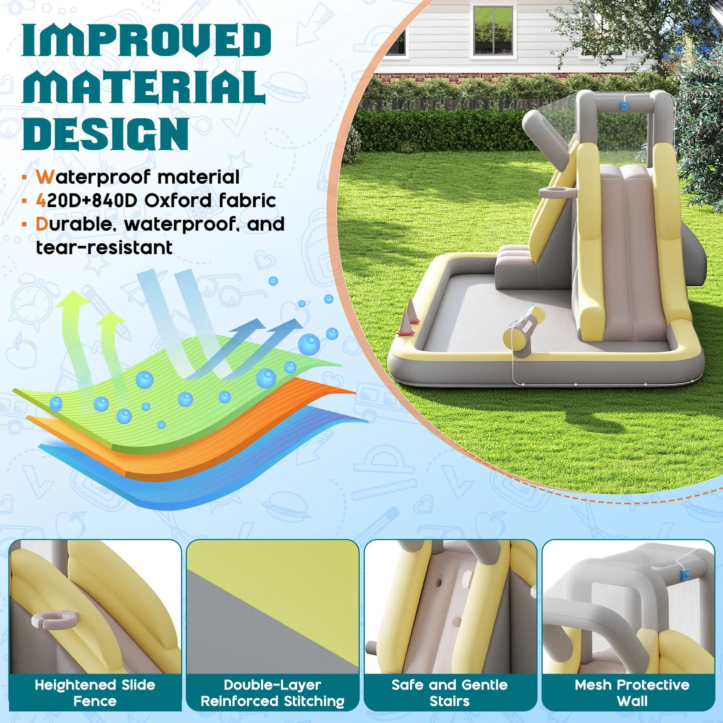 ALBOTT Inflatable Bounce House with Water Slide Bundle - Indoor/Outdoor Jumper for Kids Ages 3-12, Includes Air Blower, Climbing Wall, Splash Pool, and Water Gun, Ideal Mother's Day Gift