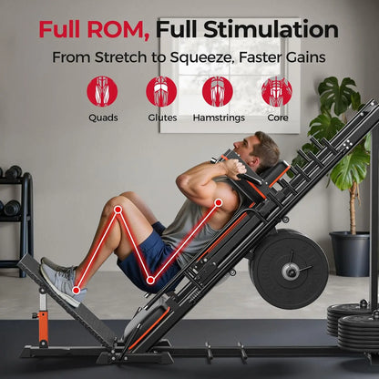 FED FITNESS 3‑In‑1 Leg Press Hack Squat Machine with Ultra-Quiet Pulley System – Adjustable Leg Press Machine for Home Gym with Stretch Board & Full Range of Motion