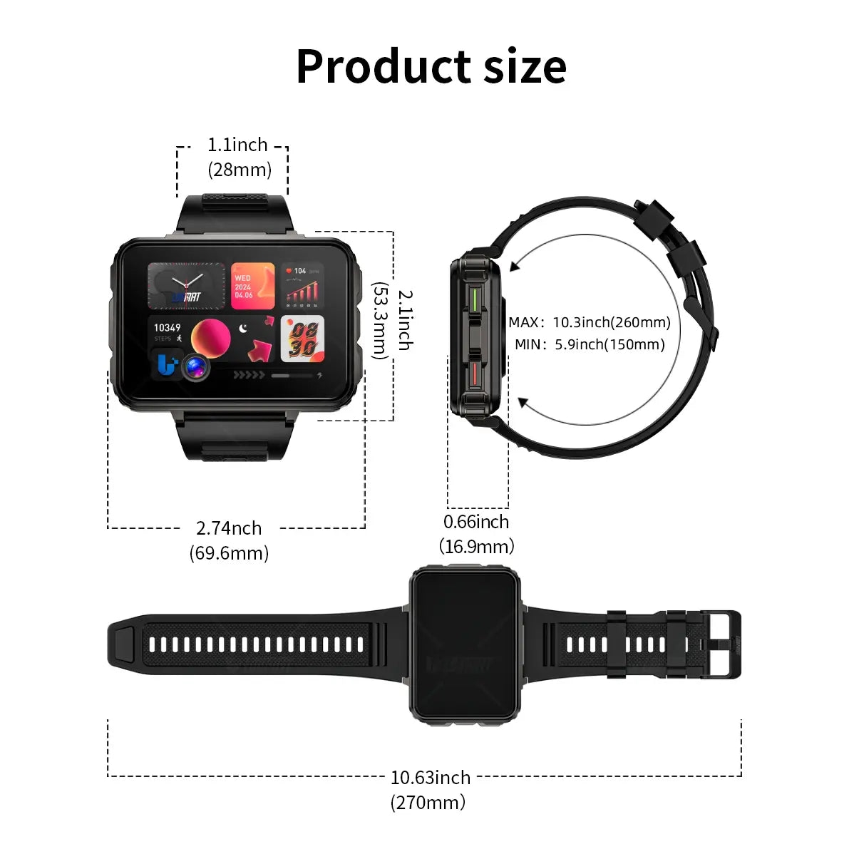 4G Smartwatch with 2.64-Inch Display, SIM Card Support, Wi-Fi, GPS, Dual Cameras, Dual Operating Systems, and 128GB App Storage