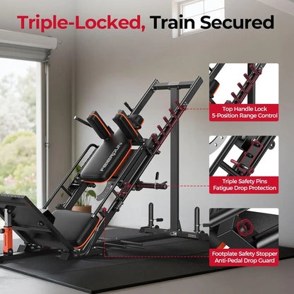 FED FITNESS 3‑In‑1 Leg Press Hack Squat Machine with Ultra-Quiet Pulley System – Adjustable Leg Press Machine for Home Gym with Stretch Board & Full Range of Motion