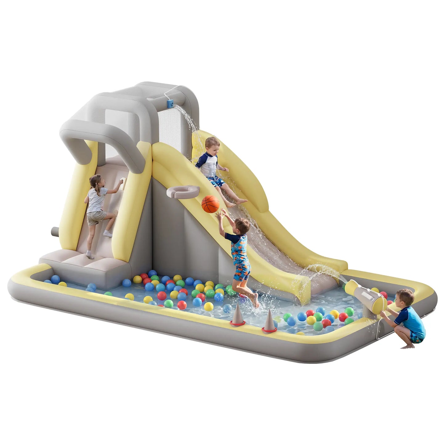 ALBOTT Inflatable Bounce House with Water Slide Bundle - Indoor/Outdoor Jumper for Kids Ages 3-12, Includes Air Blower, Climbing Wall, Splash Pool, and Water Gun, Ideal Mother's Day Gift