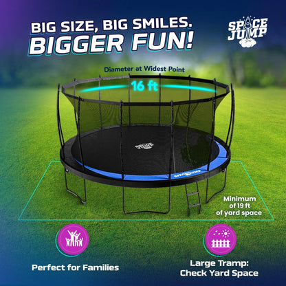 Spacejump Lunar 16-Foot Outdoor Trampoline Ultimate Set with Slide, Basketball Hoop, and Sprayer