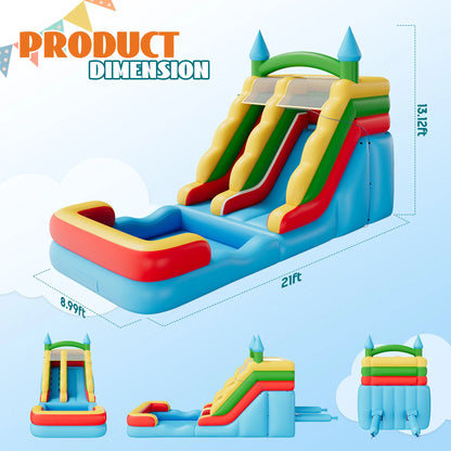 ALBOTT Inflatable Bounce House with Water Slide Bundle - Indoor/Outdoor Jumper for Kids Ages 3-12, Includes Air Blower, Climbing Wall, Splash Pool, and Water Gun, Ideal Mother's Day Gift