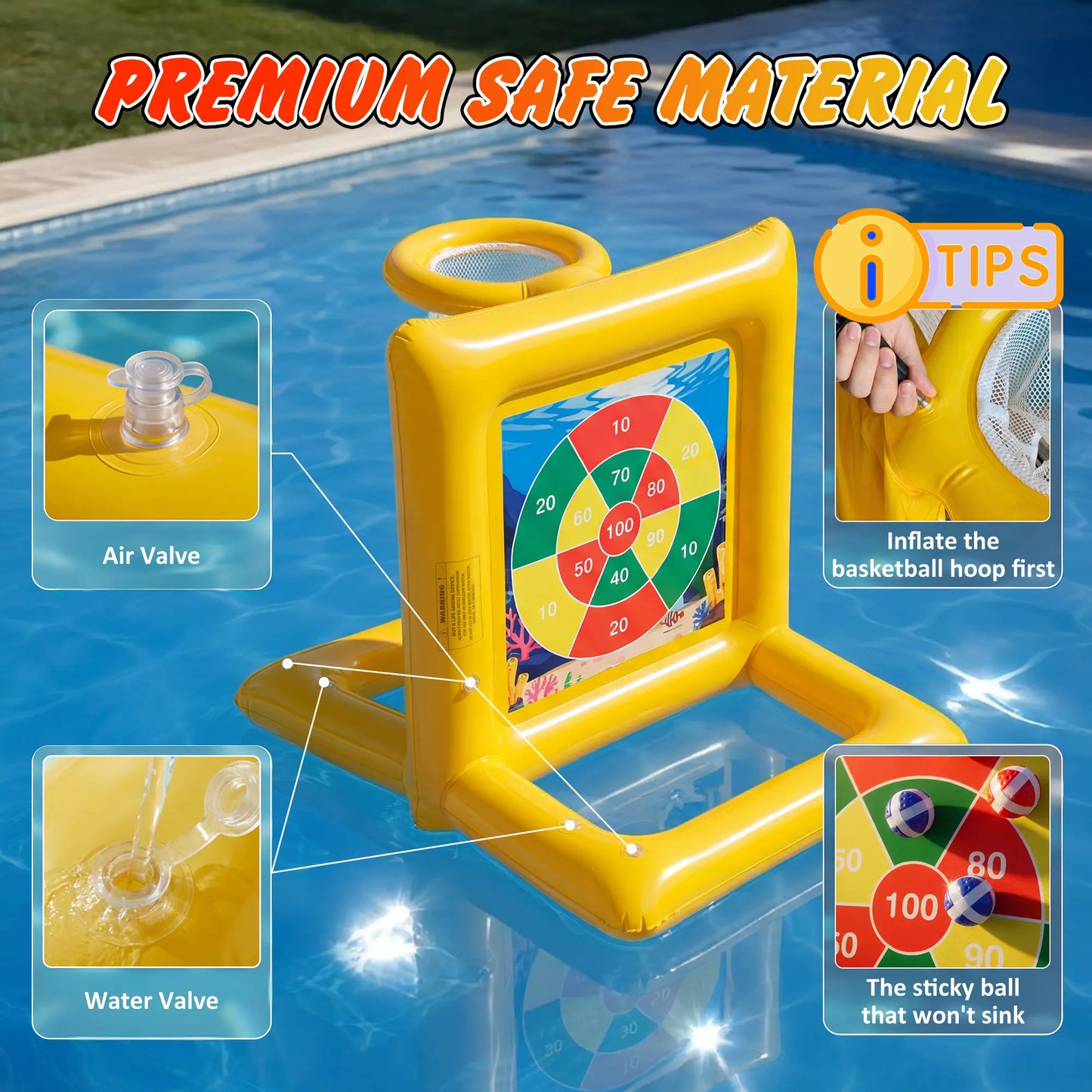 Summervibes Inflatable Pool Game Set – Target Toss & Basketball Game – Party Game, Family Fun & Outdoor Gathering Activity | Fun for Kids, Teens & Adults
