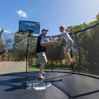 Spacejump Lunar 16-Foot Outdoor Trampoline Ultimate Set with Slide, Basketball Hoop, and Sprayer