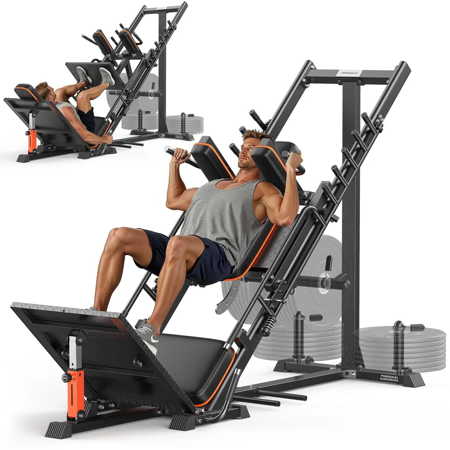 FED FITNESS 3‑In‑1 Leg Press Hack Squat Machine with Ultra-Quiet Pulley System – Adjustable Leg Press Machine for Home Gym with Stretch Board & Full Range of Motion