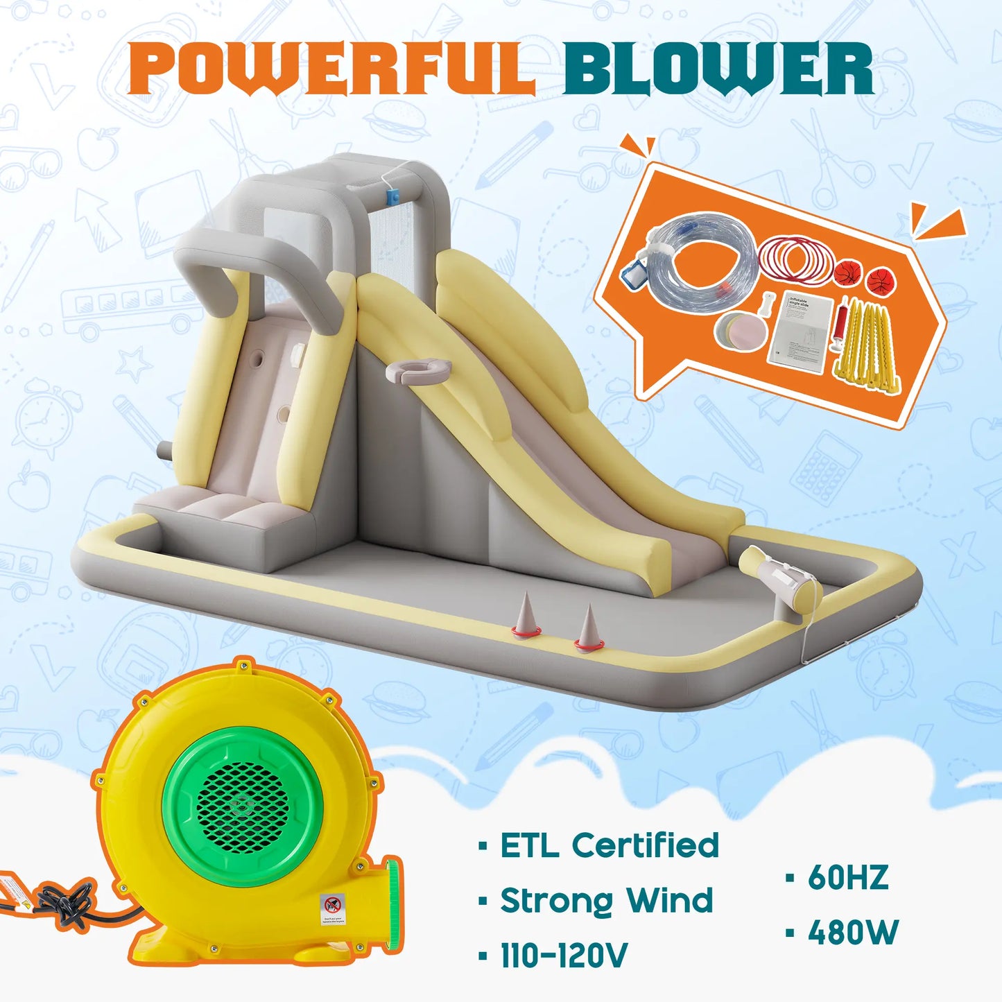 ALBOTT Inflatable Bounce House with Water Slide Bundle - Indoor/Outdoor Jumper for Kids Ages 3-12, Includes Air Blower, Climbing Wall, Splash Pool, and Water Gun, Ideal Mother's Day Gift