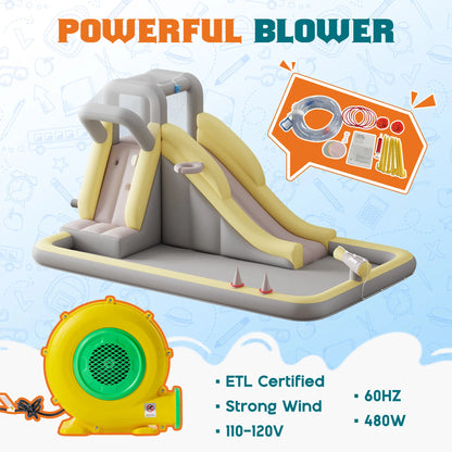 ALBOTT Inflatable Bounce House with Water Slide Bundle - Indoor/Outdoor Jumper for Kids Ages 3-12, Includes Air Blower, Climbing Wall, Splash Pool, and Water Gun, Ideal Mother's Day Gift