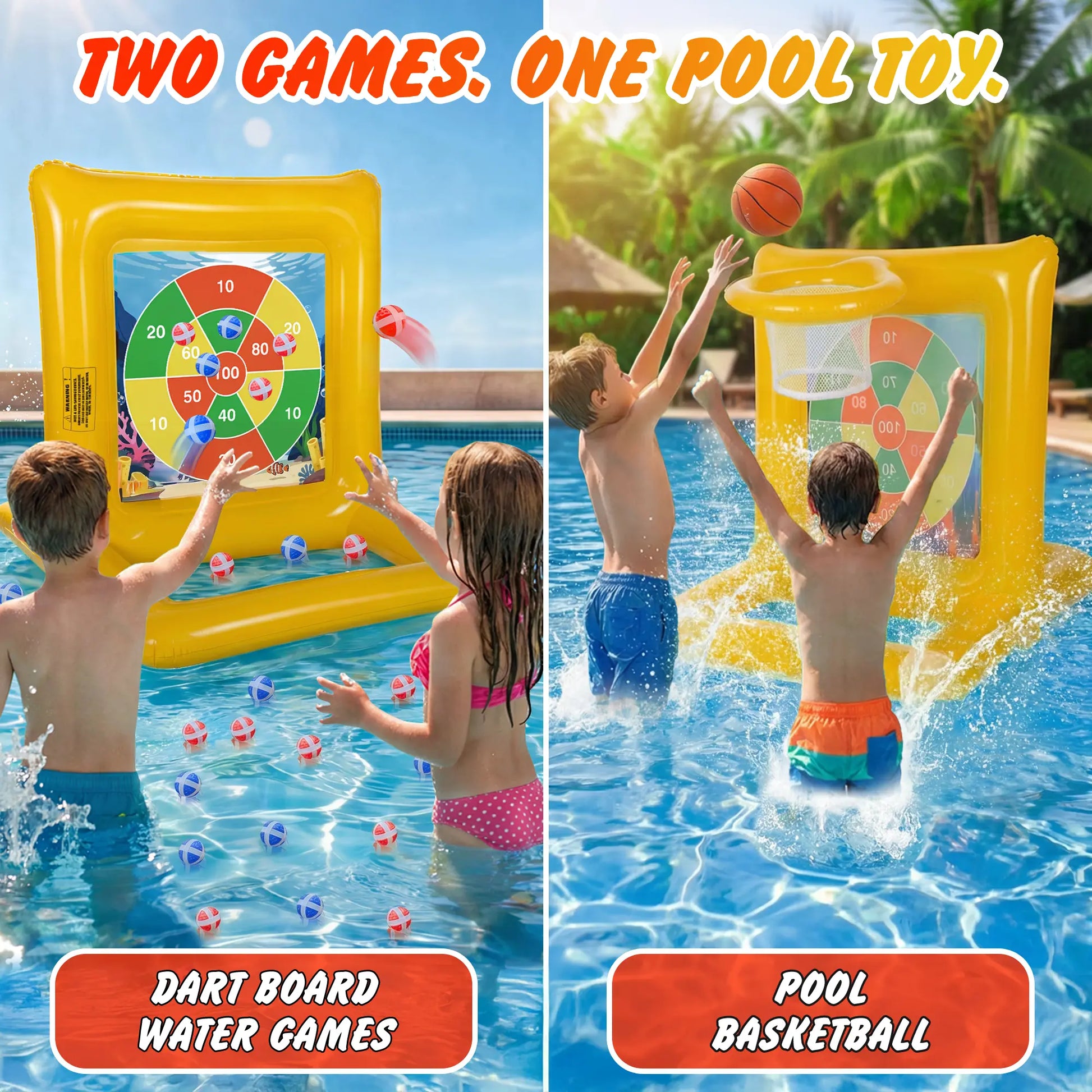 Summervibes Inflatable Pool Game Set – Target Toss & Basketball Game – Party Game, Family Fun & Outdoor Gathering Activity | Fun for Kids, Teens & Adults
