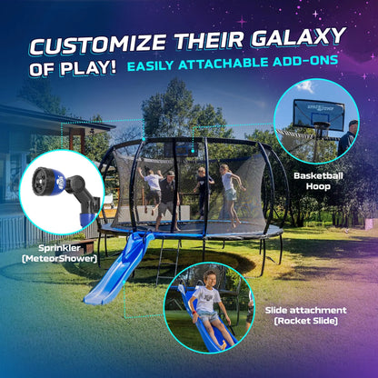 Spacejump Lunar 16-Foot Outdoor Trampoline Ultimate Set with Slide, Basketball Hoop, and Sprayer