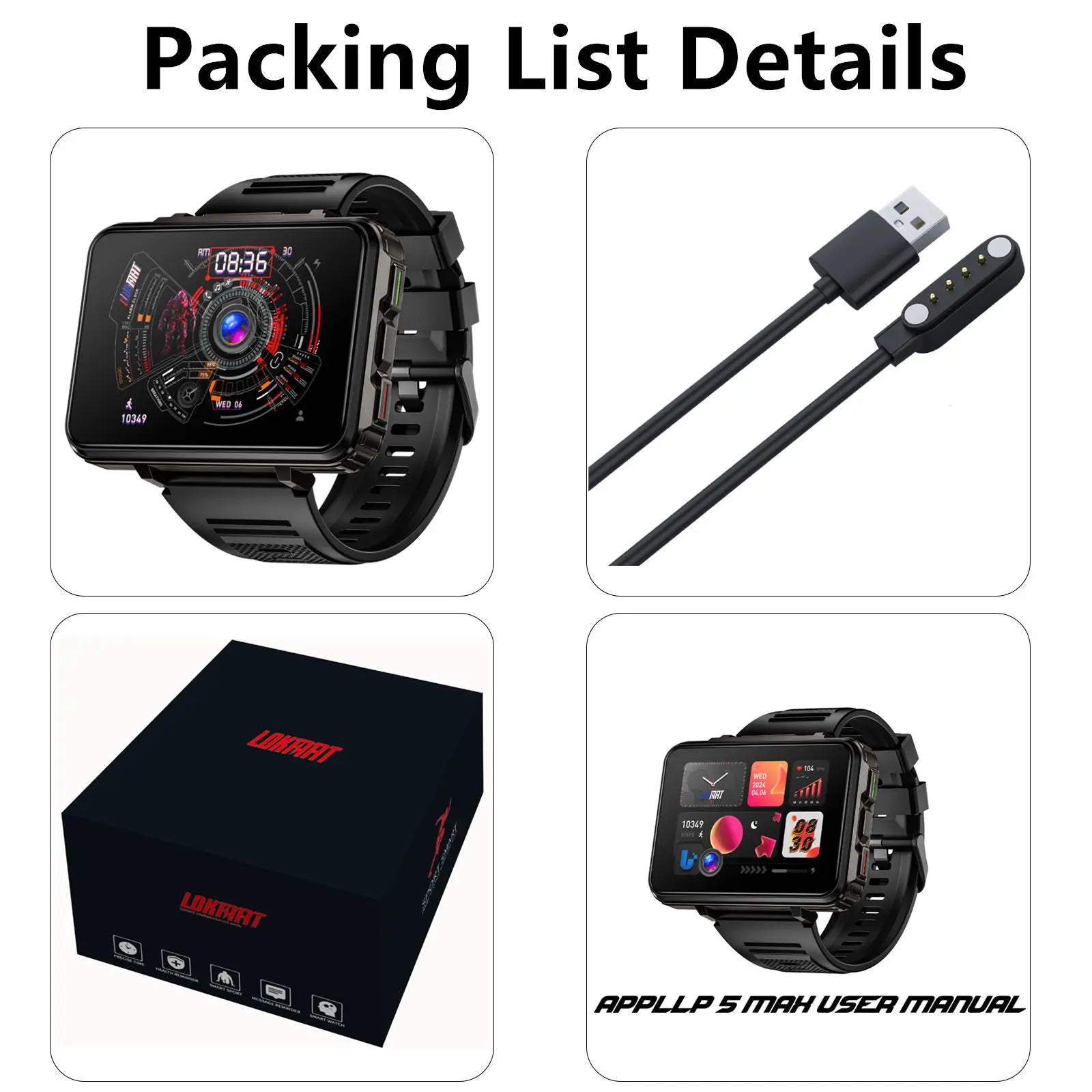 4G Smartwatch with 2.64-Inch Display, SIM Card Support, Wi-Fi, GPS, Dual Cameras, Dual Operating Systems, and 128GB App Storage