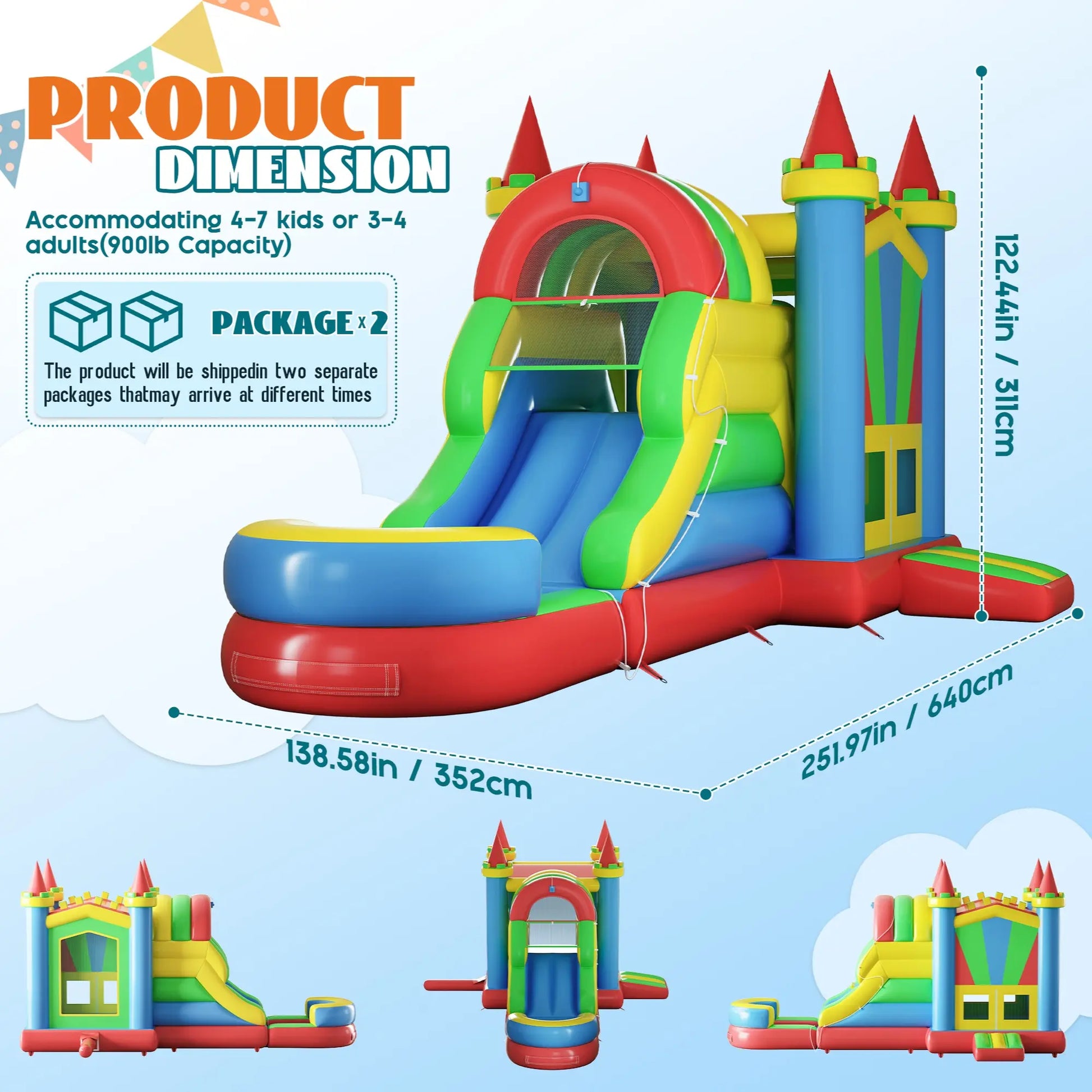 ALBOTT Inflatable Bounce House with Water Slide Bundle - Indoor/Outdoor Jumper for Kids Ages 3-12, Includes Air Blower, Climbing Wall, Splash Pool, and Water Gun, Ideal Mother's Day Gift