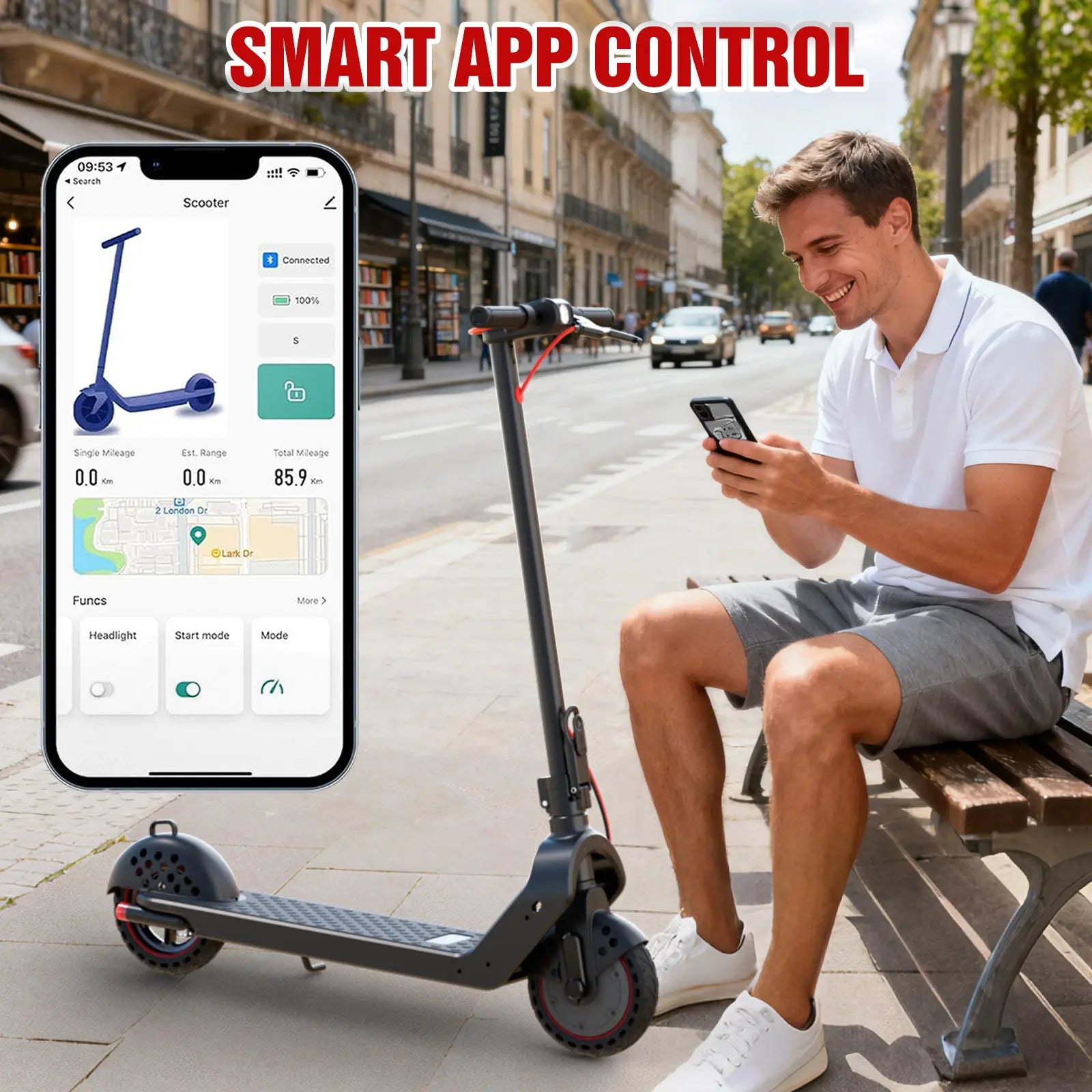Urbanfish U5 PRO Electric Scooter, 19 MPH Max Speed, 21 Miles Range, 500W Motor, Long Range Battery, 8.5'' Solid Tires, Climbable, Dual Brakes, App, Foldable Portable Commuter Scooter, Perfect Gift for Adults Teens