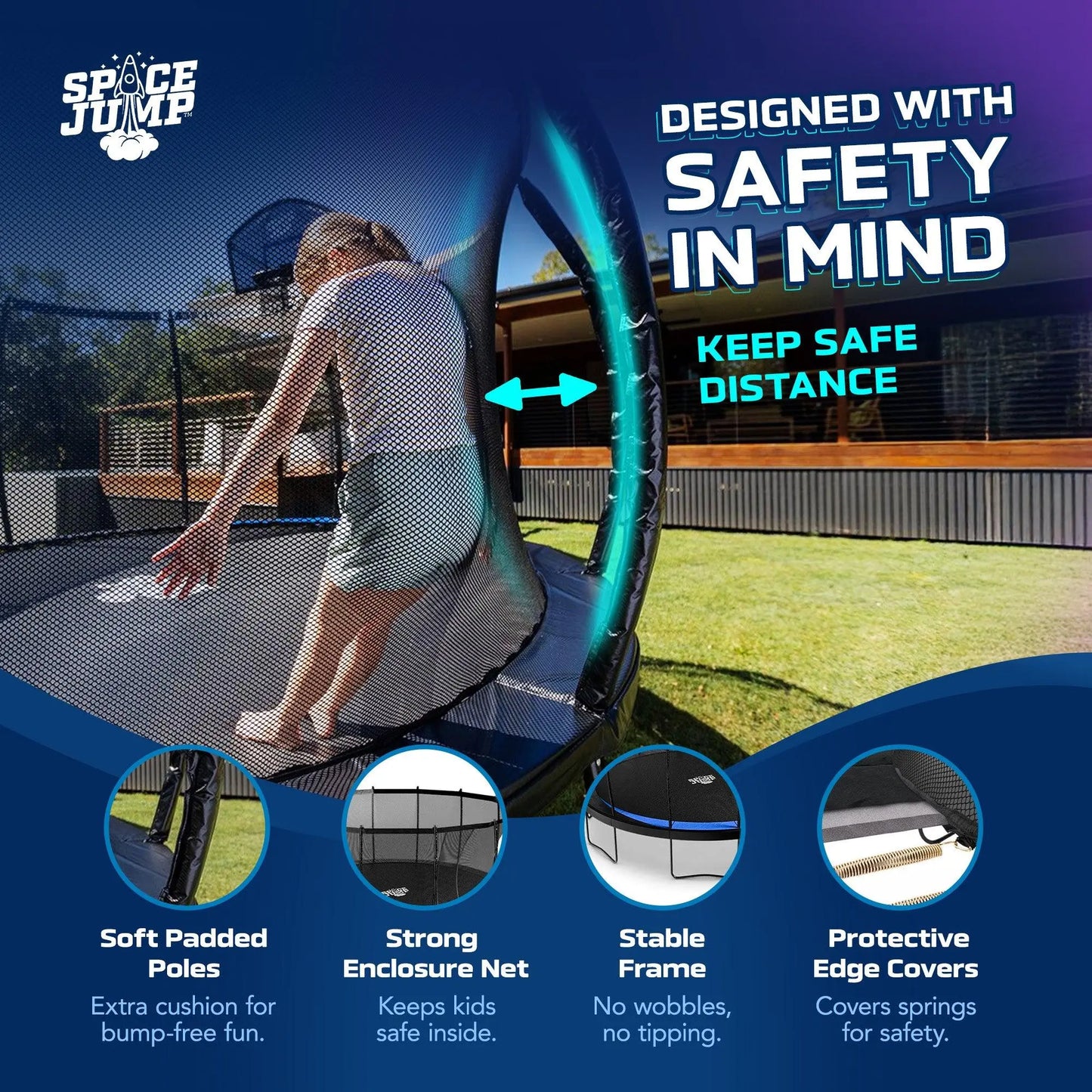 Spacejump Lunar 16-Foot Outdoor Trampoline Ultimate Set with Slide, Basketball Hoop, and Sprayer