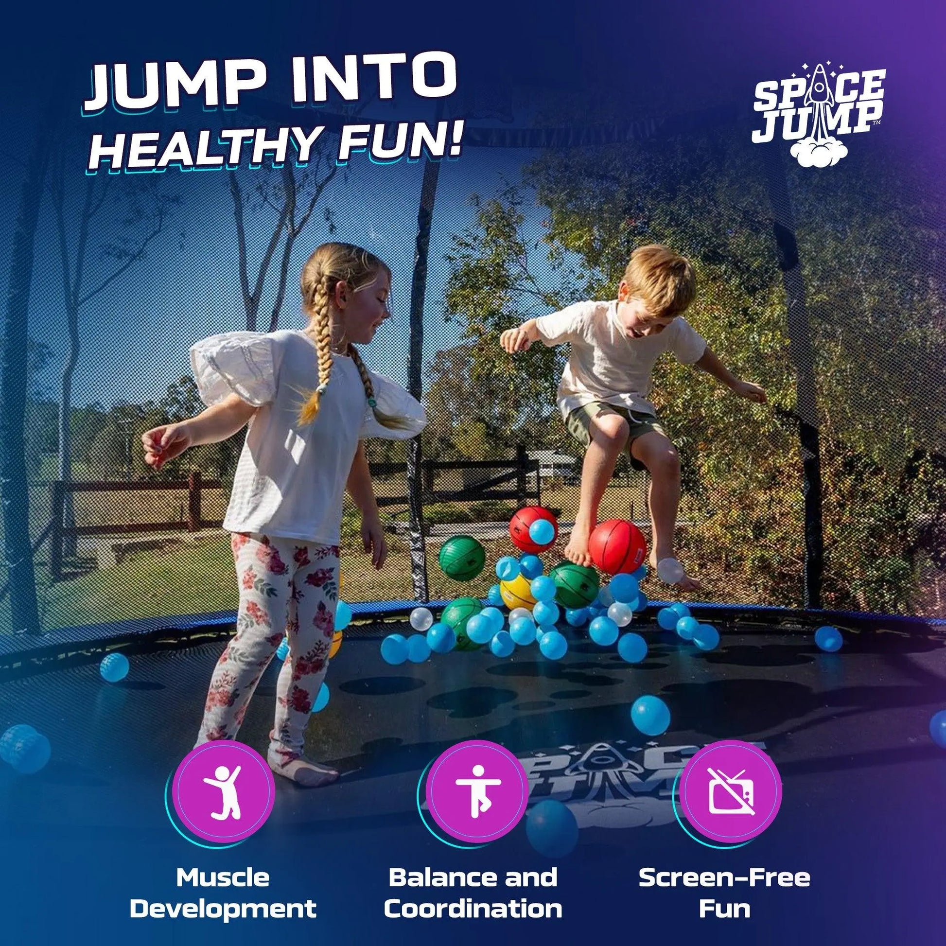 Spacejump Lunar 16-Foot Outdoor Trampoline Ultimate Set with Slide, Basketball Hoop, and Sprayer