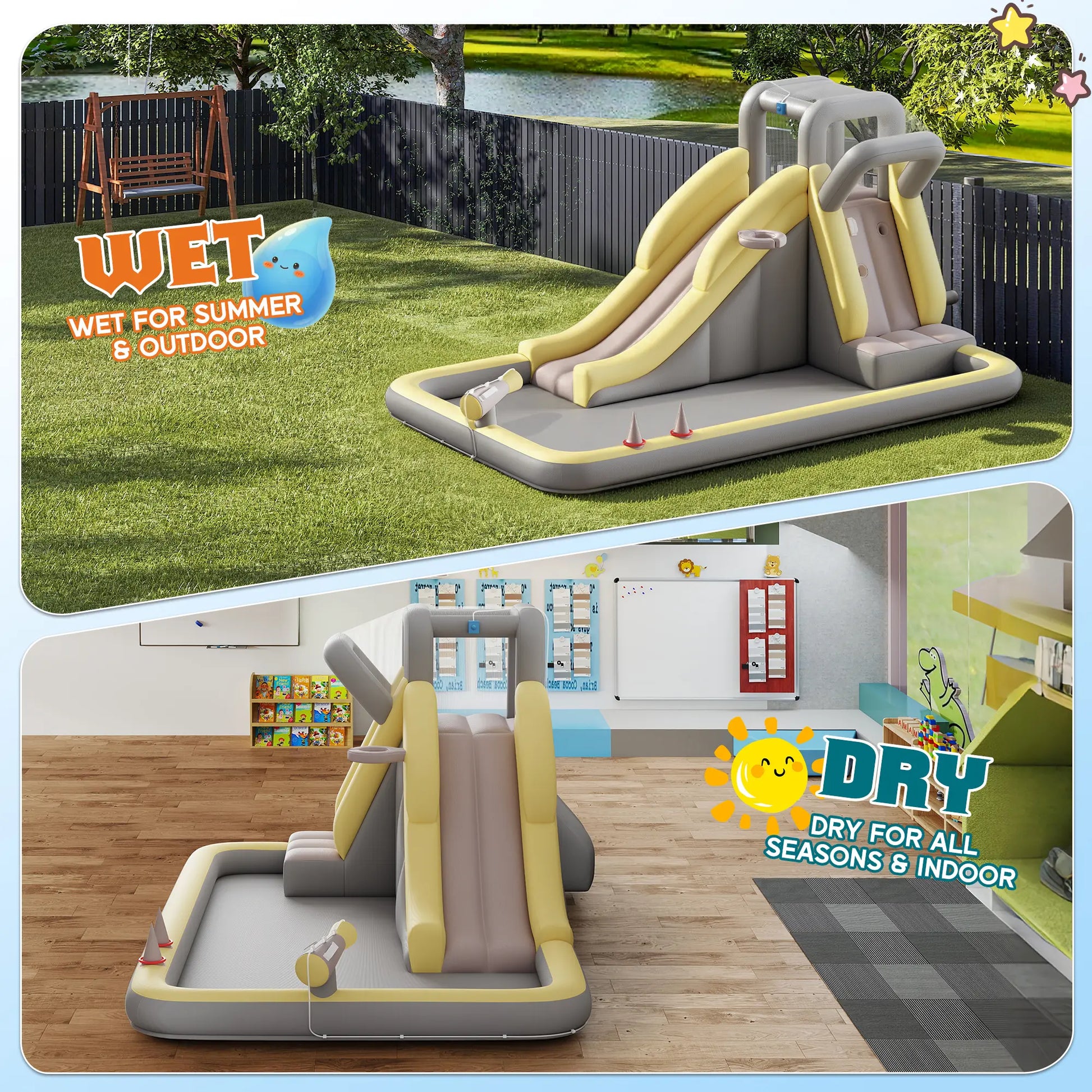ALBOTT Inflatable Bounce House with Water Slide Bundle - Indoor/Outdoor Jumper for Kids Ages 3-12, Includes Air Blower, Climbing Wall, Splash Pool, and Water Gun, Ideal Mother's Day Gift