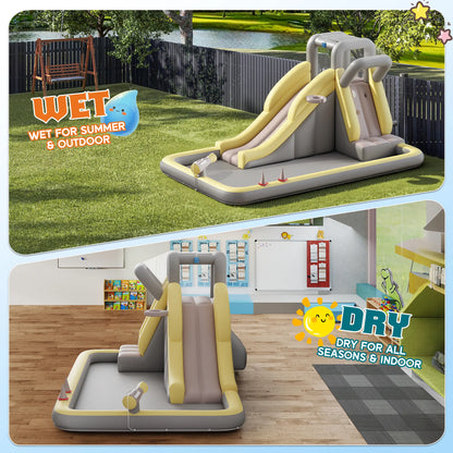 ALBOTT Inflatable Bounce House with Water Slide Bundle - Indoor/Outdoor Jumper for Kids Ages 3-12, Includes Air Blower, Climbing Wall, Splash Pool, and Water Gun, Ideal Mother's Day Gift