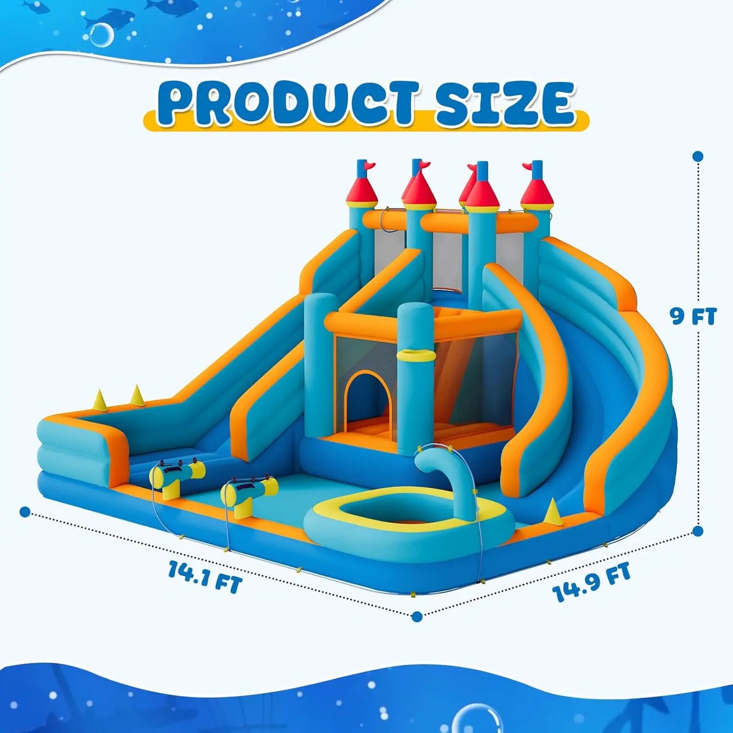 ALBOTT Inflatable Bounce House with Water Slide Bundle - Indoor/Outdoor Jumper for Kids Ages 3-12, Includes Air Blower, Climbing Wall, Splash Pool, and Water Gun, Ideal Mother's Day Gift