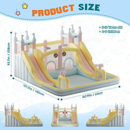 ALBOTT Inflatable Bounce House with Water Slide Bundle - Indoor/Outdoor Jumper for Kids Ages 3-12, Includes Air Blower, Climbing Wall, Splash Pool, and Water Gun, Ideal Mother's Day Gift