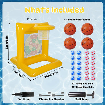 Summervibes Inflatable Pool Game Set – Target Toss & Basketball Game – Party Game, Family Fun & Outdoor Gathering Activity | Fun for Kids, Teens & Adults